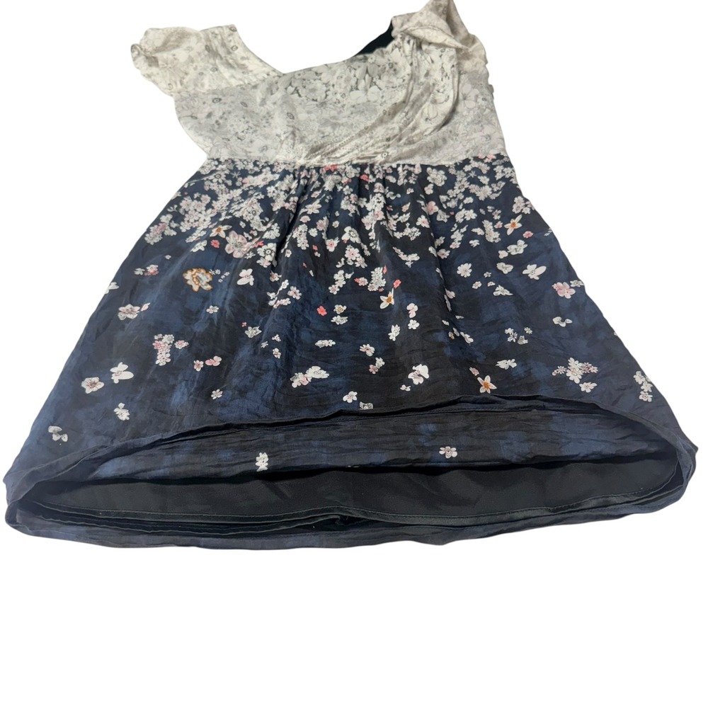 MM Couture Miss Me 100% Silk Floral Mini Dress Draped Surplice Coquette S - Picture 7 of 12